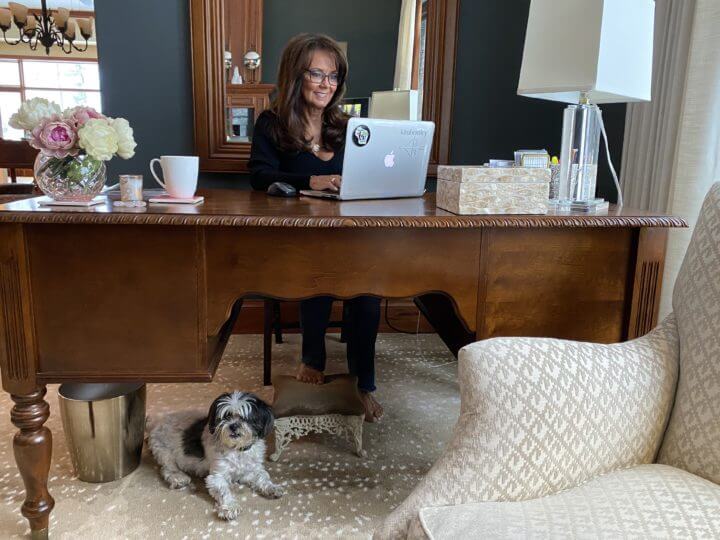Kim at Desk with Bentley